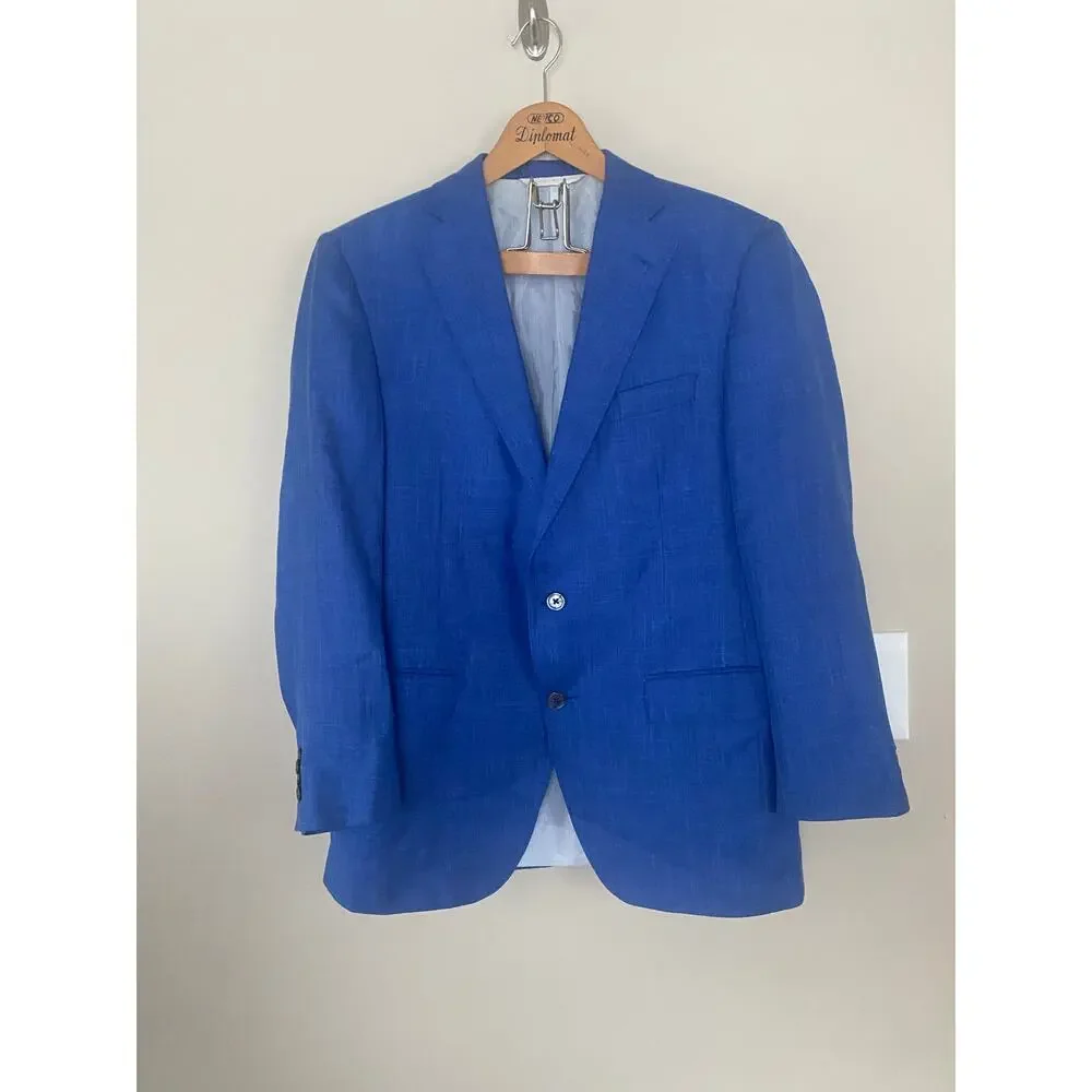 Samuelsohn Bright Blue Summer Wool Silk Linen Blend Sport Coat - Picture 1 of 11